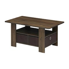 Columbia Walnut Dark Brown Coffee Table with Bin Drawer and Storage Compartment