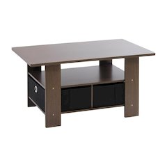 Coffee Table Dark Brown Black with Bin Drawer and Storage Compartment