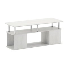 White Oak Coffee Table with Stainless Steel Tubes and Utility Design