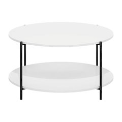 White 2-Tier Round Coffee Table with Metal Legs and Sturdy Frame for Living Room