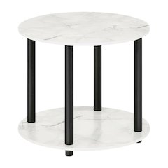 Round Marble White Coffee Table with 2-Tier Storage and Simple Design for Home