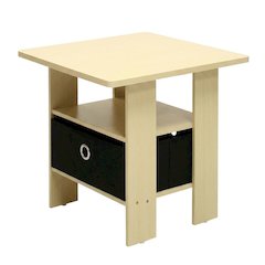 Steam Beech and Black Finish Nightstand with Bin Drawer for Bedroom