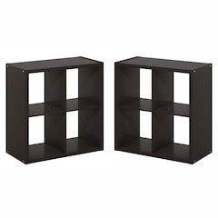 CUBICLE Set of 2, 4-Cube Bookshelf, Reversible, 14.6x30x30, Black Dark Oak