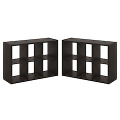 CUBICLE Set of 2, 6-Cube Bookshelf, Reversible, 14.6x43.8x30, Black Dark Oak