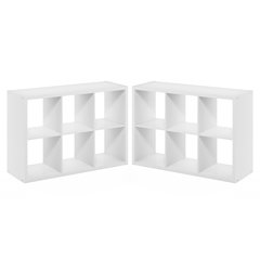 CUBICLE Set of 2, 6-Cube Bookshelf, Reversible, 14.6x43.8x30, White