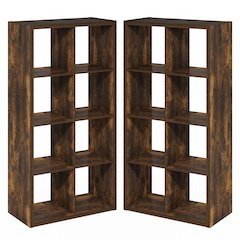 CUBICLE Set of 2, 8-Cube Bookshelf, Reversible, 14.6x30x57.9, Amber Pine