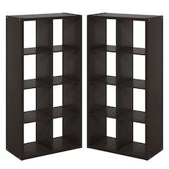 CUBICLE Set of 2, 8-Cube Bookshelf, Reversible, 14.6x30x57.9, Black Dark Oak