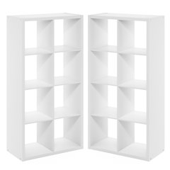 CUBICLE Set of 2, 8-Cube Bookshelf, Reversible, 14.6x30x57.9, White
