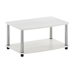 White Oak, Chrome TV Stand, Elevated 2-Tier Design, Wooden Construction