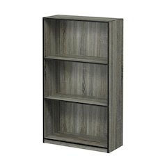Grey 3-Tier Bookcase with Wood Shelves for Organized Storage