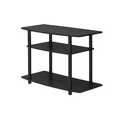 Dark Walnut TV stand with 3-tier open shelves and modern design