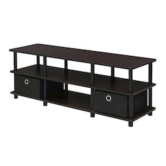 Espresso/Black TV Stand with Storage Bins and Wood Construction