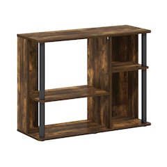 Wooden TV stand with amber pine and black finish, holds up to 40-inch screens
