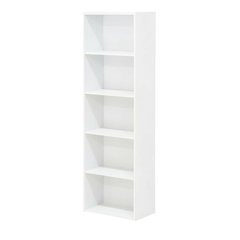Reversible 5-Tier White Open Shelf Bookcase for Storage and Organization