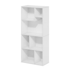 White 7-Cube Irregular Bookcase with Storage Organizer and Modern Design