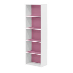 White and Pink Reversible Open Shelf Bookcase, 5-Tier for Organized Storage