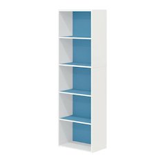 White and Light Blue 5-Tier Reversible Open Shelf Bookcase, Adjustable Shelves