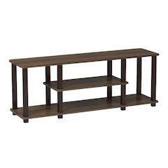 Walnut Brown 3-Tier TV Stand with Modern Wood Finish and Square Tube Design