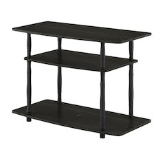 Espresso and Black Wood TV Stand with 3-Tier Open Shelves and Modern Design