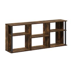 Wooden TV stand with black and amber pine finish for TVs up to 65 inches