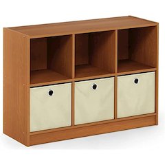 Basic 3x2 Bookcase Storage w/Bins, Light Cherry/Ivory
