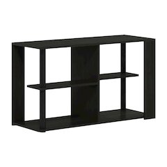 Narrow Espresso Coffee Table with Black Shelves and Compact Storage Space