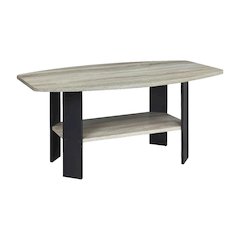 French Oak Grey Coffee Table with Black Metal Legs and Minimalist Design
