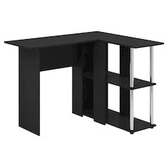 L-Shape Desk, Bookshelf, Americano Finish, Steel Tubes, Modern Workspace