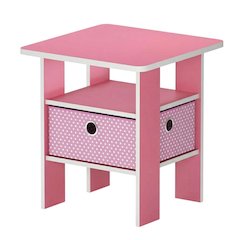 Pink wood end table with drawer for bedside or living room use