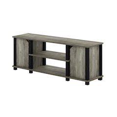 Wooden TV Stand with Shelves and Storage in French Oak/Black finish