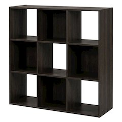 Wood Bookcase in Warm Brown Finish with Multiple Shelves for Storage