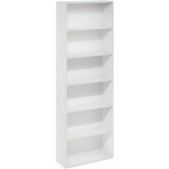 White Wooden Book Shelf with Six Tiers of Wooden Shelves for Home Storage