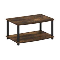 Wooden TV stand, Amber Pine, black finish, no tools required, 2-tier design