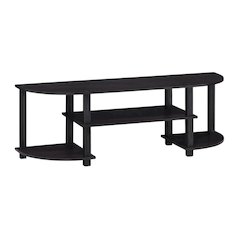 Dark Walnut TV Stand with Wide Shelving and Composite Wood Finish