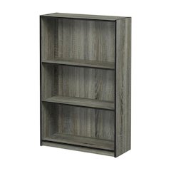 French Oak Grey 3-Tier Adjustable Bookcase with Wooden Shelves