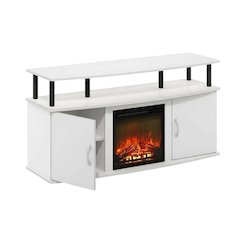 White Fireplace TV Stand for Up to 55 Inch TVs with Open Shelf Storage