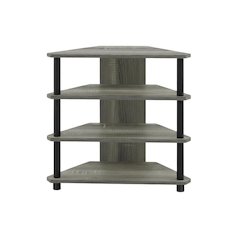 Wooden TV stand, French Oak Grey, Black finish, 4-Tier Storage, Living Room