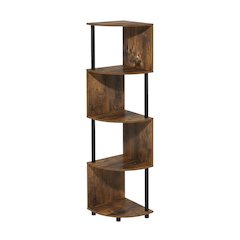 Amber Pine and Black 4-Tier Zigzag Corner Shelf Bookcase, Multi-Level Storage