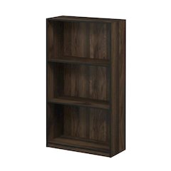 Wood 3-Tier Bookcase with Storage Shelves in Walnut and Black Finish