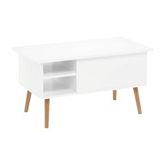 Lift Top Coffee Table Solid White with Wooden Legs and Storage Space