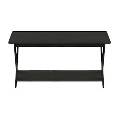 Black Espresso Coffee Table with Storage and X-Shaped Legs, Single Piece