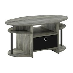 Oval Coffee Table French Oak Grey and Black with Simple Design and Sturdy Frame