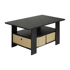 Coffee Table Espresso Brown with Bin Drawer and Sturdy Wood Construction