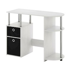 White Oak Study Desk With Bin Drawers And Steel Tubes For Home Office