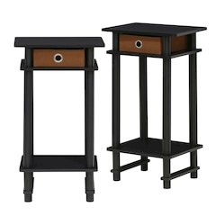Espresso/Brown Tall End Tables with Storage Bins - Set of 2