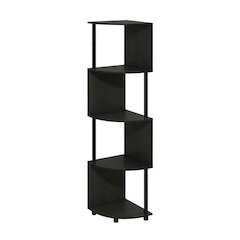 Espresso and Black 4-Tier Z-Shaped Corner Shelf Bookcase with Wooden Finish