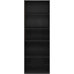 Black Wooden Book Shelf Featuring Five Tiered Wooden Shelves for Display