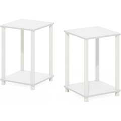 White Wooden End Tables Set of 2 with Storage Shelves for Living Room