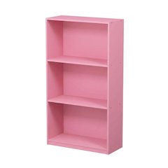 Pink 3-Tier Bookcase with Multi-Level Storage and Sturdy Wood Construction