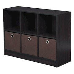 Wooden 3x2 Bookcase with Bins for Organized Storage in Walnut Finish